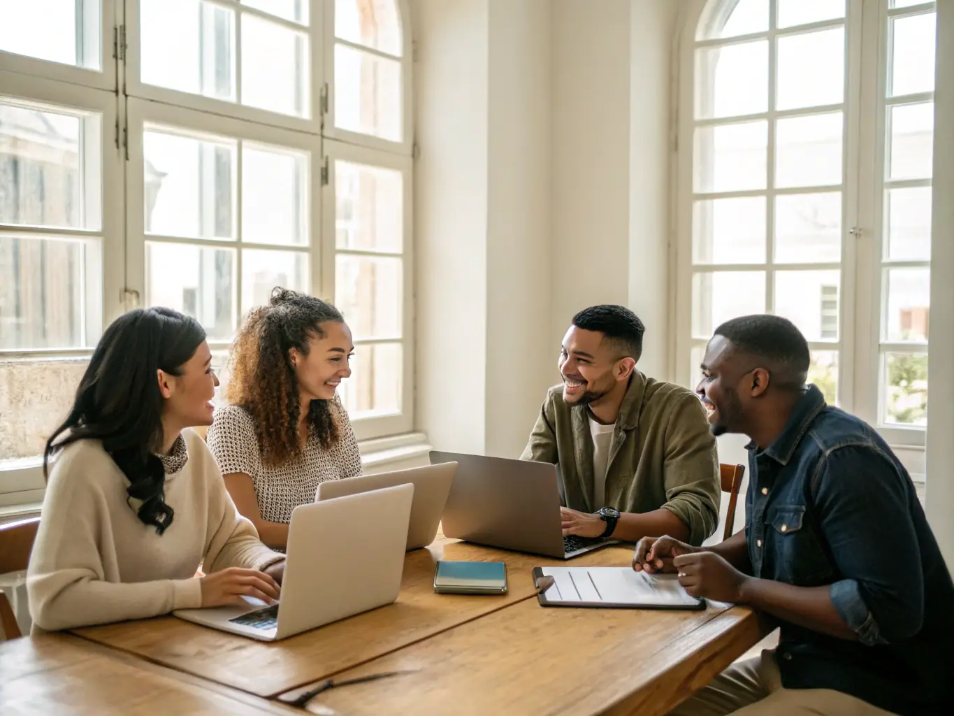 An image of a diverse group of people collaborating on a marketing campaign, emphasizing the collaborative and client-focused approach.